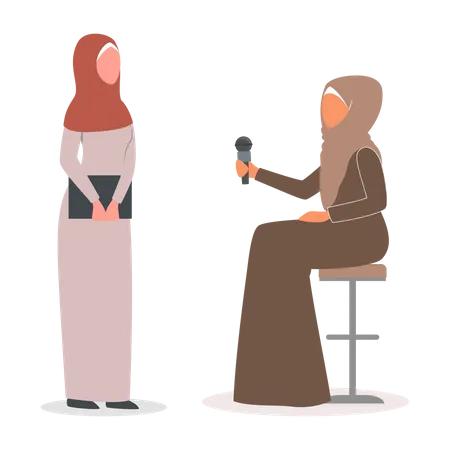 Female reporter interviewing arab woman  Illustration