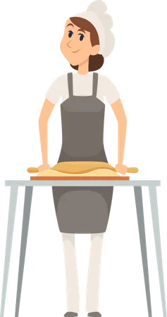 Female Rolling Out Dough And Making Fresh Bakery Products  Illustration