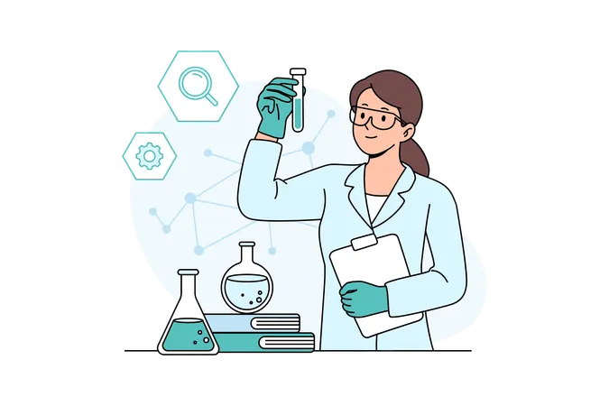 Female scientist doing chemical experiment  Illustration