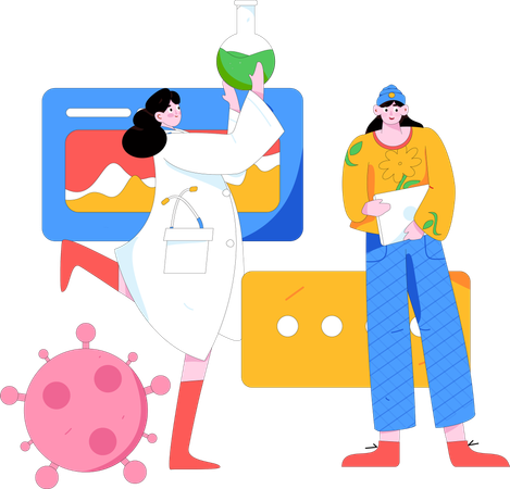 Female scientist doing corona testing  Illustration