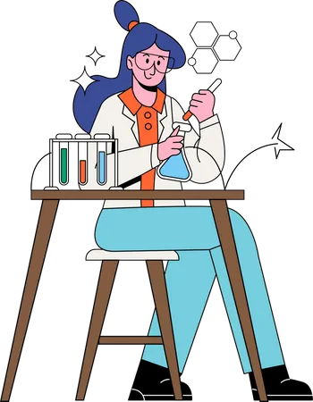 Female Scientist doing research  イラスト