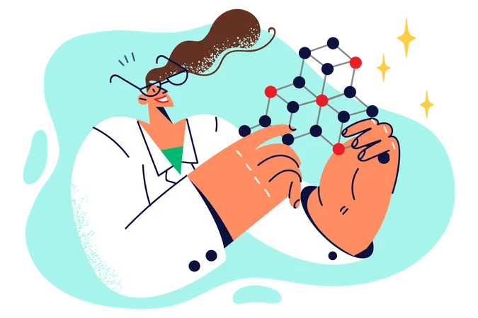 Female scientist working on chemistry molecular structure  Illustration