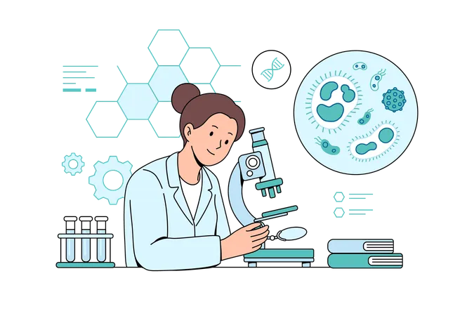 Female scientist working on genetics  Illustration