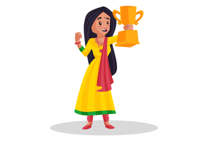 Female singer in winning gesture  Illustration