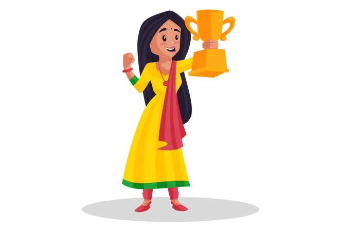 Female singer in winning gesture  Illustration