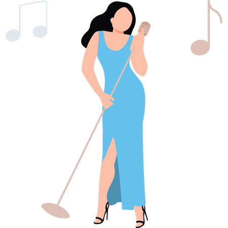 Female singer singing into mic  Illustration