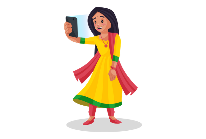 Female singer taking selfie  Illustration