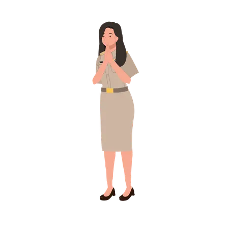 Female thai officer greeting thank you  Illustration