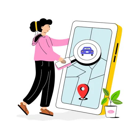 Female Tracking Parcel On Mobile  Illustration