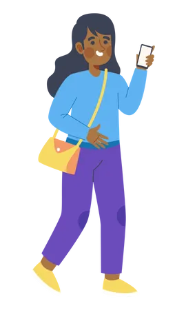 Female traveler holding mobile  Illustration