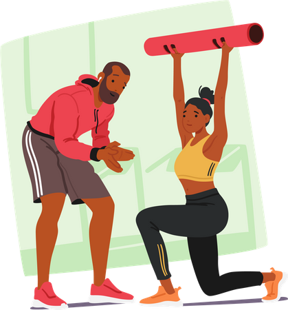 Female Undergoing Personalized Training With Personal Coach  イラスト