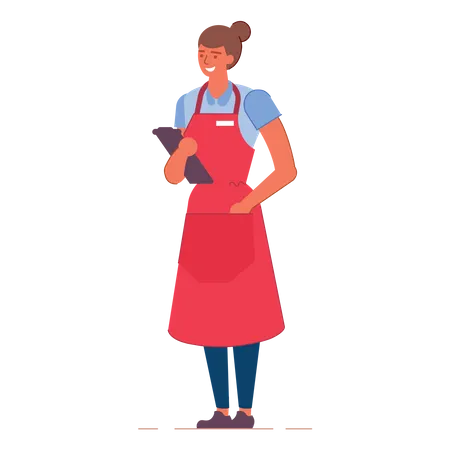 Female waitress holding menu  Illustration