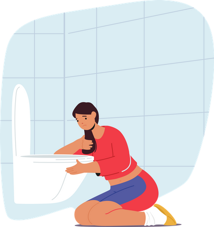 Female With Bulimia Experiences Vomiting In Toilet  イラスト