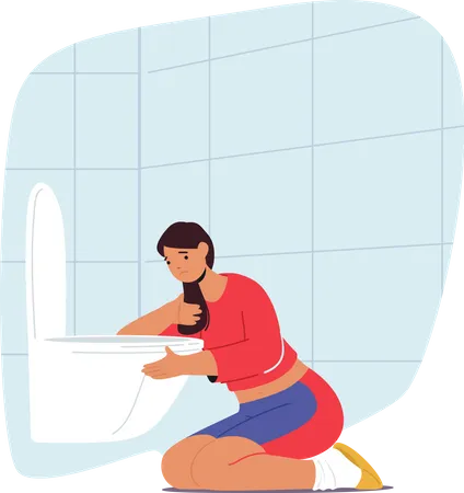 Female With Bulimia Experiences Vomiting In Toilet  イラスト