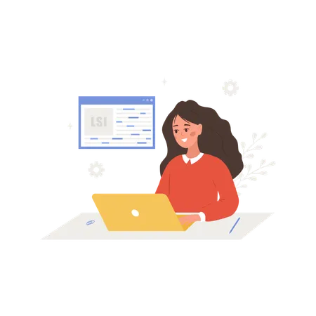 Female with laptop And word search optimization  Illustration