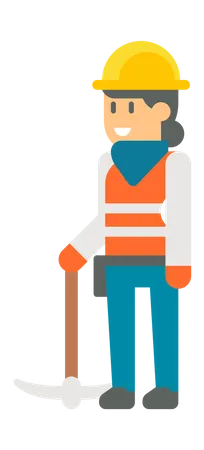 Female worker holding pickaxe  Illustration