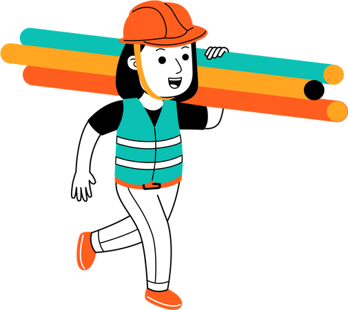 Female worker holding plastic pipes  Illustration