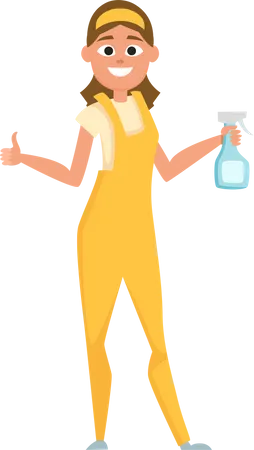 Female worker holding water spray  Illustration