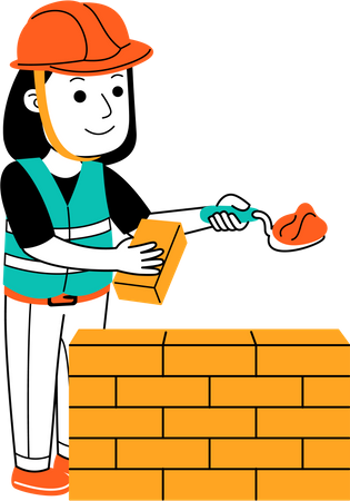 Female worker making bricks wall  일러스트레이션