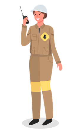 Female worker speaking on a walkie-talkie  イラスト