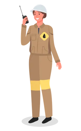 Female worker speaking on a walkie-talkie  イラスト