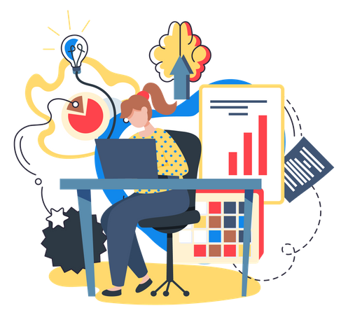 Female working on analytics  Illustration