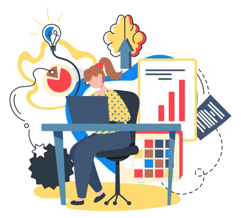 Female working on analytics  Illustration