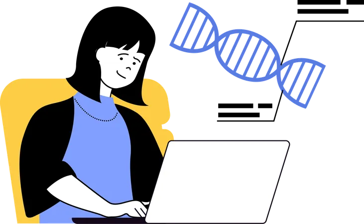 Une femme analyse la structure de l'ADN  Illustration