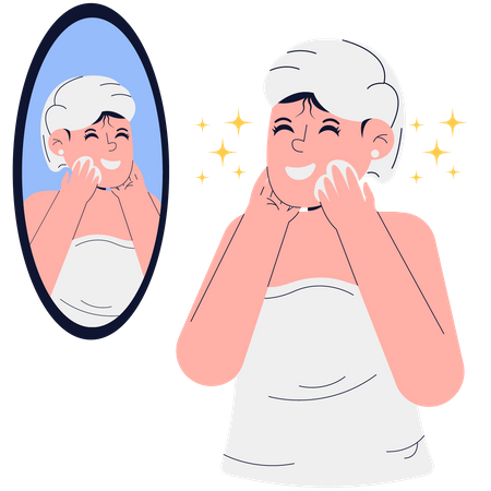 Femme appliquant une crème pour le visage  Illustration