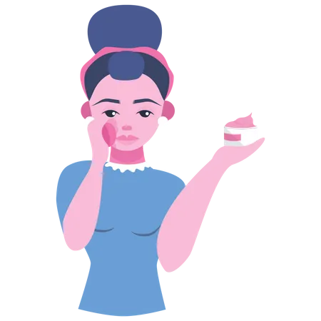 Femme appliquant une crème pour le visage sur le visage  Illustration