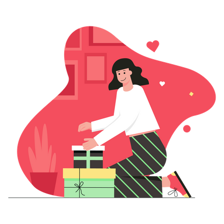 Femme avec cadeau de saint valentin  Illustration