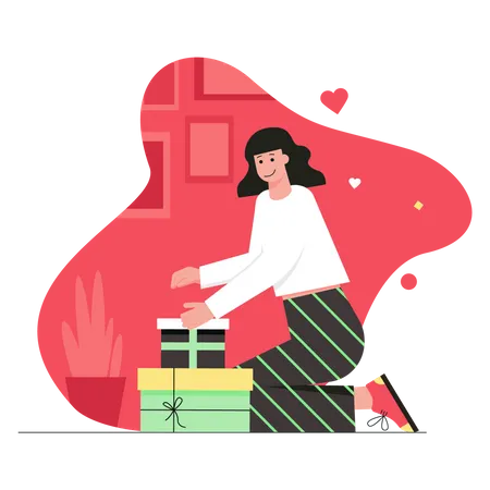 Femme avec cadeau de saint valentin  Illustration