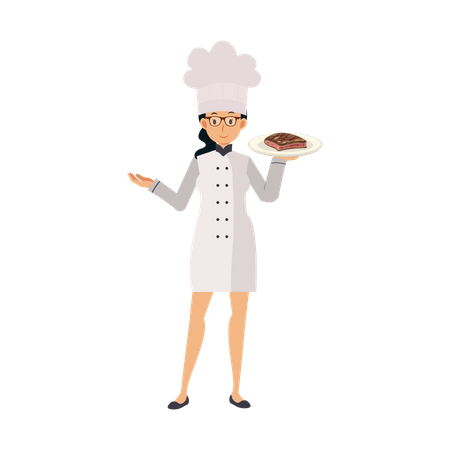 Femme chef avec un nouveau plat  Illustration