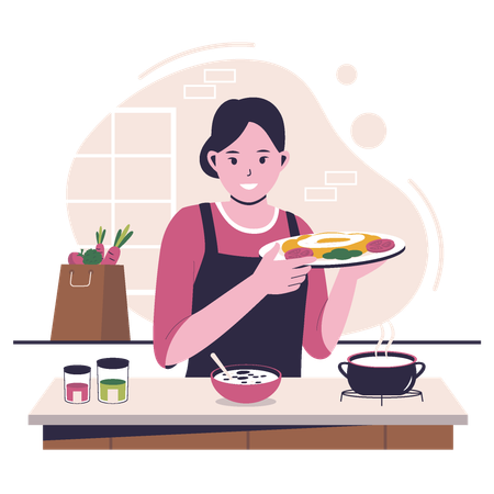 Femme cuisinant dans la cuisine  Illustration