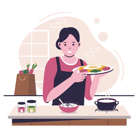 Femme cuisinant dans la cuisine  Illustration