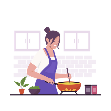 Femme cuisinant dans la cuisine  Illustration