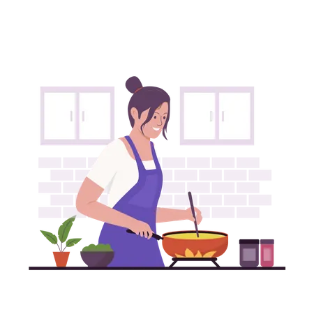 Femme cuisinant dans la cuisine  Illustration