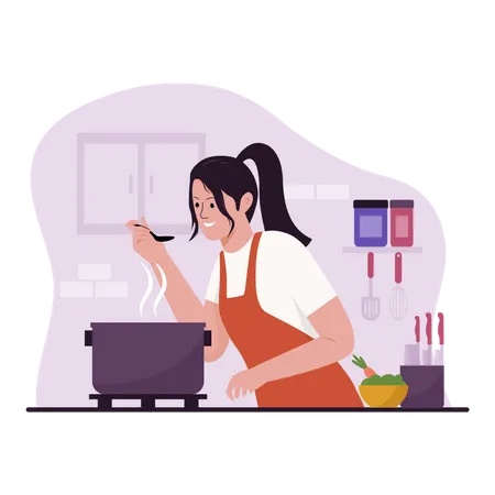 Femme cuisinant dans la cuisine  Illustration