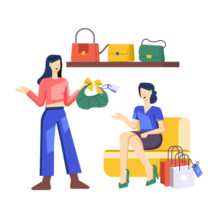 Femme faisant du shopping pour un sac à main  Illustration