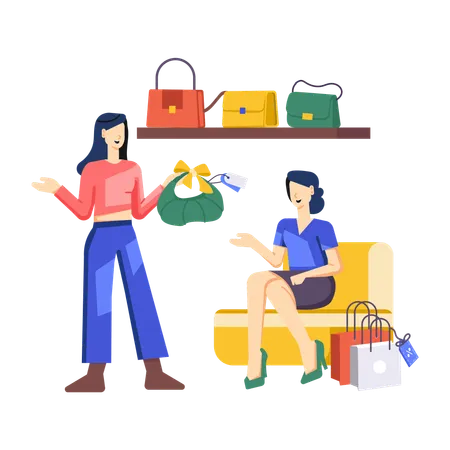 Femme faisant du shopping pour un sac à main  Illustration