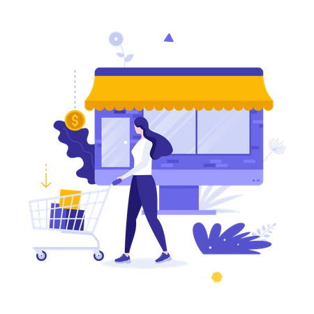 Femme faisant des achats en ligne  Illustration