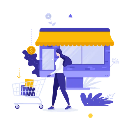 Femme faisant des achats en ligne  Illustration