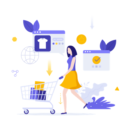 Femme faisant des achats en ligne  Illustration