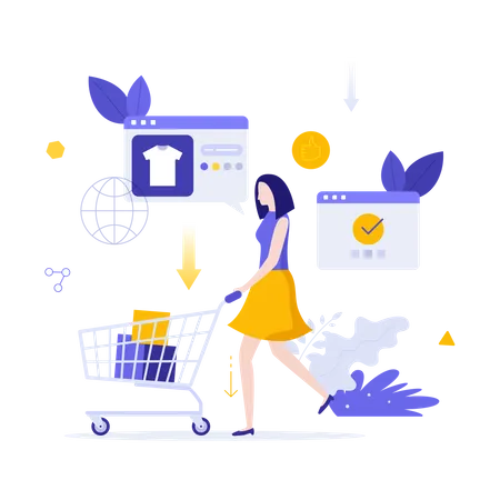 Femme faisant des achats en ligne  Illustration