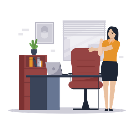 Femme faisant des étirements au bureau  Illustration