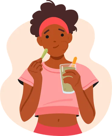 Femme sirote un smoothie  Illustration