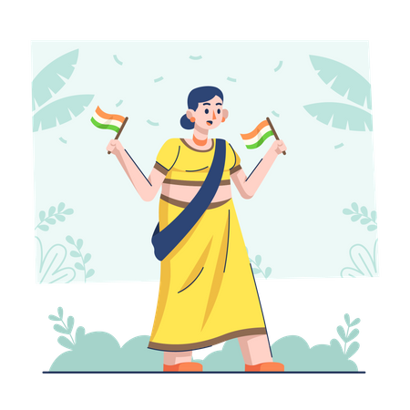 Femme indienne tenant le drapeau le jour de la république  Illustration