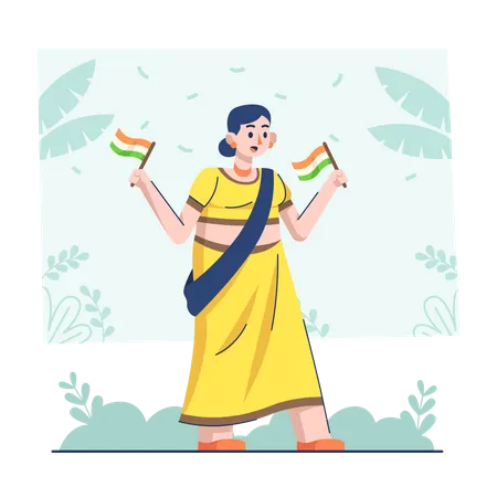 Femme indienne tenant le drapeau le jour de la république  Illustration