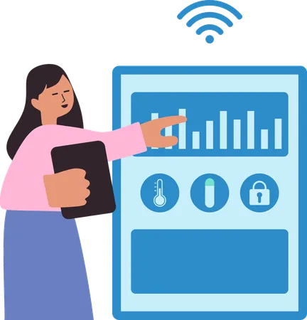 Femme mettant en œuvre des fonctions IoT industrielles  Illustration