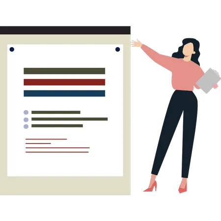 Femme montrant un document commercial  Illustration